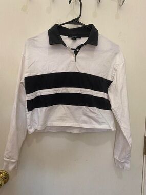 Forever 21 Black & White Rugby-Inspired Cropped Top